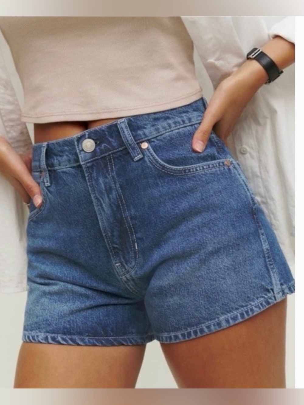 Reformation Cowboy High Rise Blue Denim Jean Shorts in Lowell Rinse Size 25